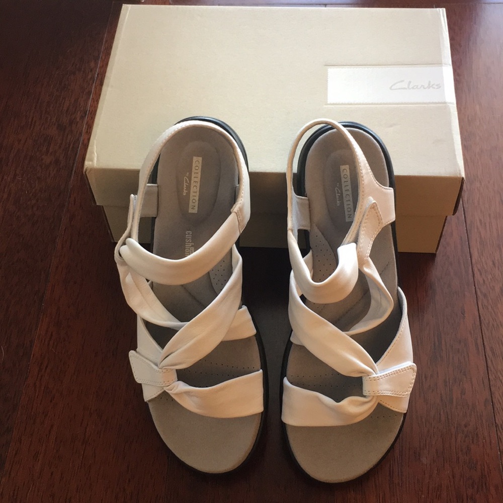 Clark’s Saylie Moon White Leather Sandal